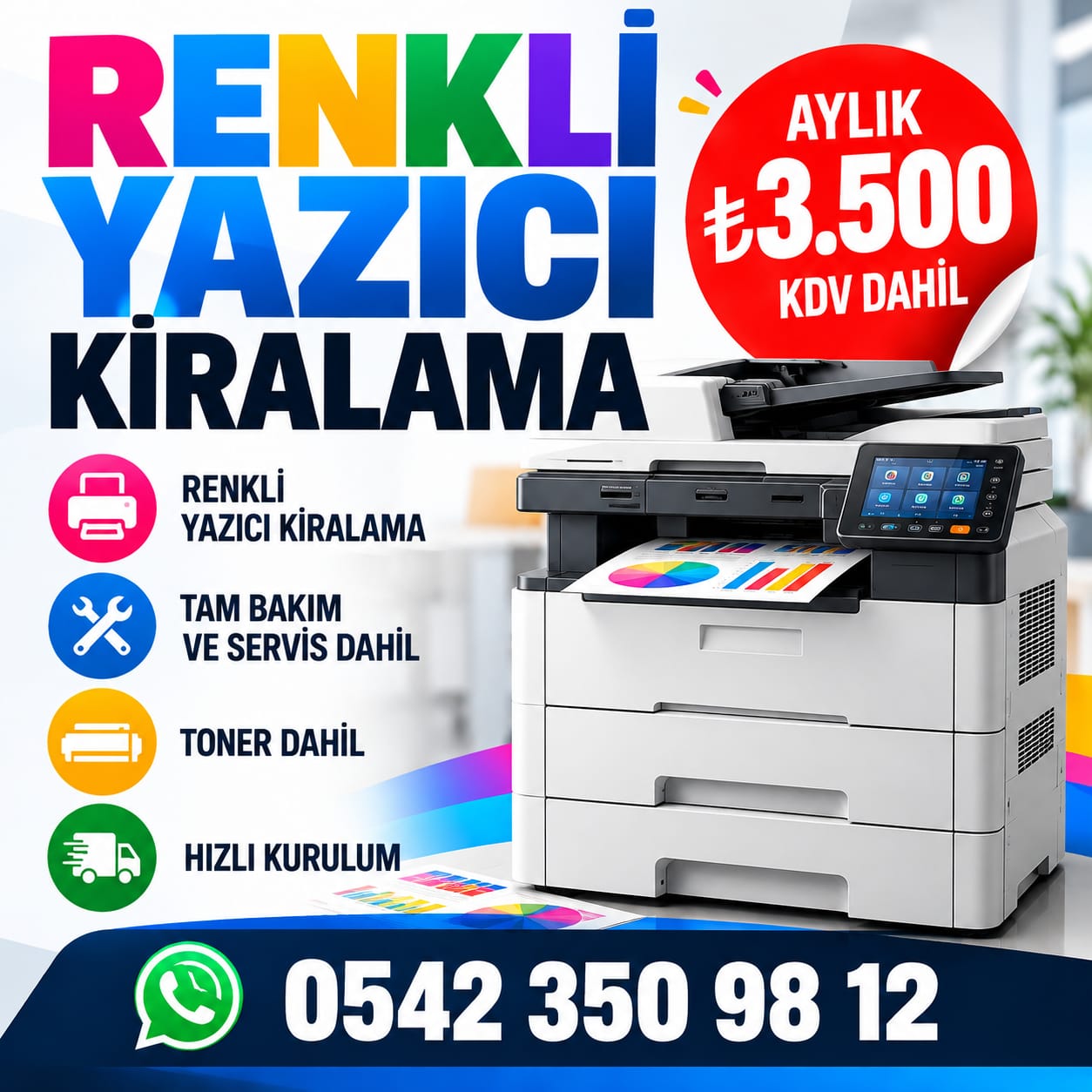 Renkli yazıcı kiralama aylık 3.500 TL KDV dahil - Cetybilişim